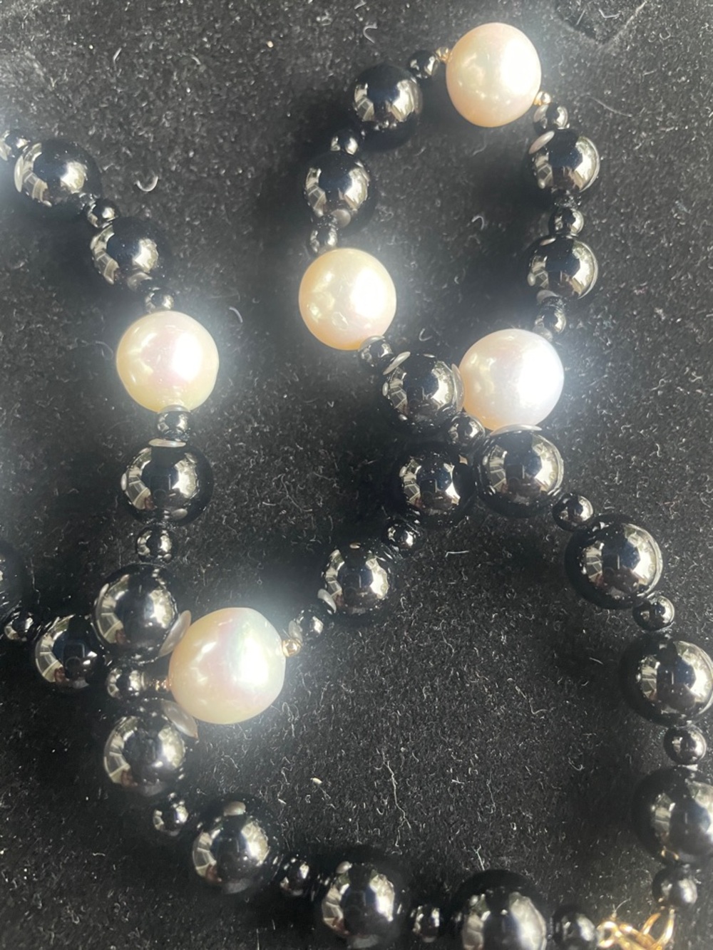 NWT White Cultured Freshwater Pearl & Black Agate 14k Yellow Gold 18” Necklace - Picture 5 of 8